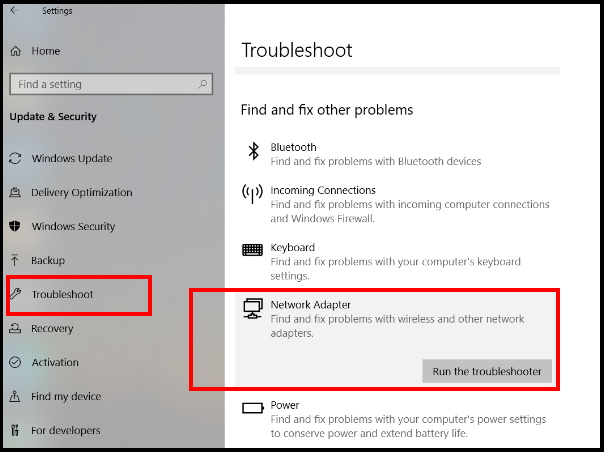 network adapter troubleshoot