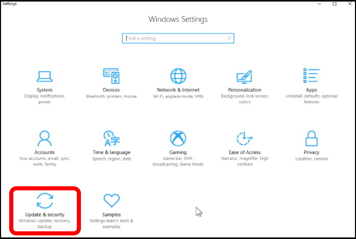 windows setting update and security