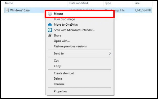 mount windows 10 iso image or file