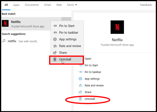 uninstall reinstall Netflix app