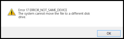 The system cannot move the file to a different disk
