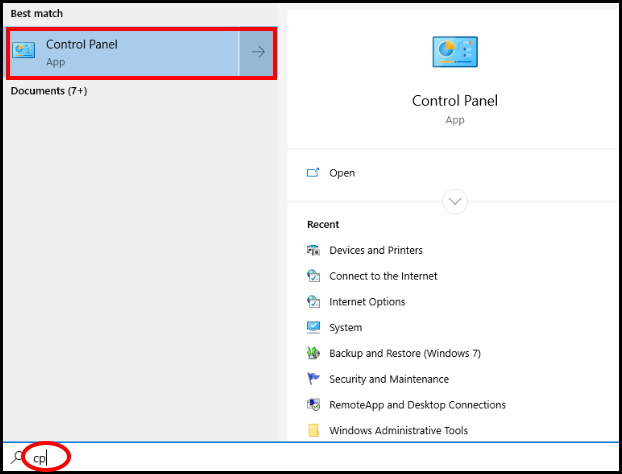 open control panel windows 10