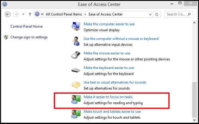 Ease of Access center