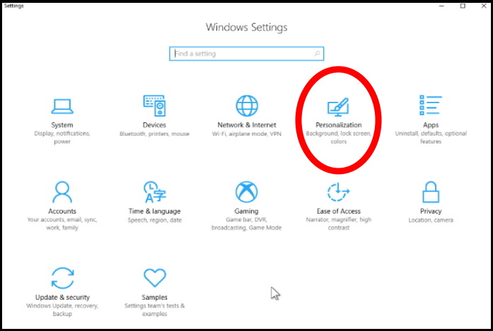 personalization in windows setting