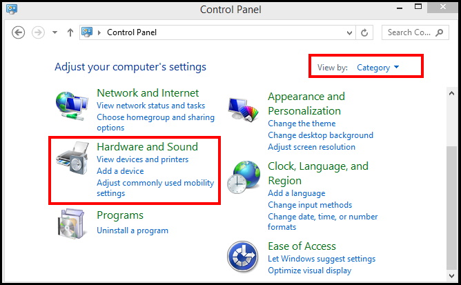 hardware and sound settings