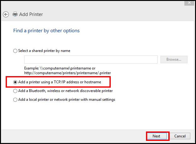 add Printer using IP address