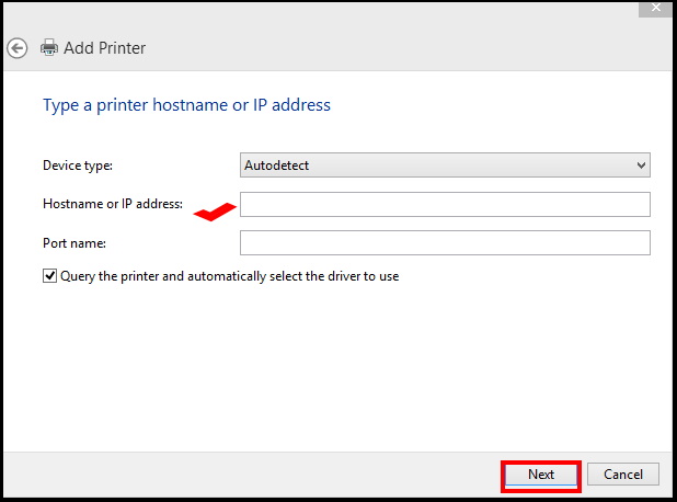 add Printer using IP address