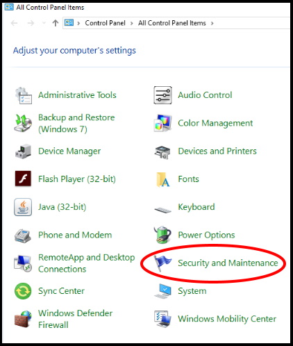 security and maintenance windows 10