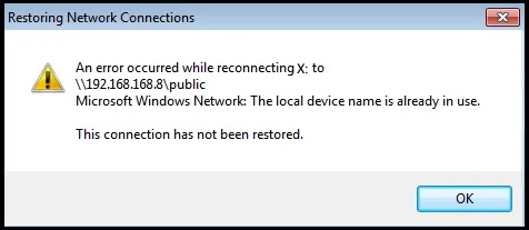 restoring network connections error