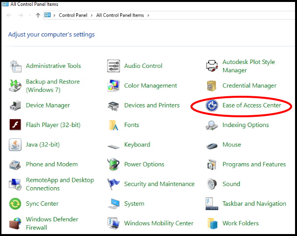 Ease of access center windows 10