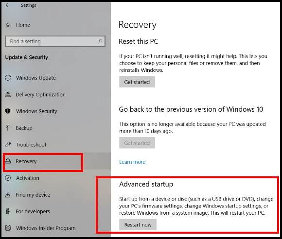 recovery windows 10