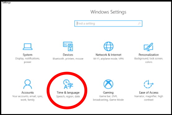 time & language settings windows 10