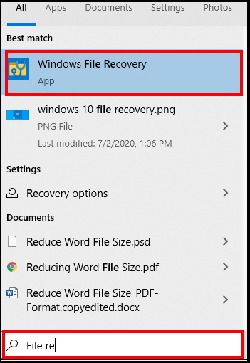 Windows file recovery