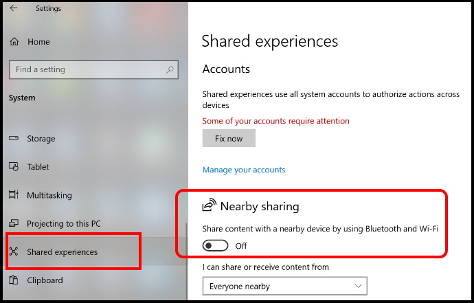 nearby sharing windows 10