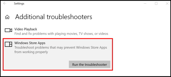 Windows store app troubleshooter