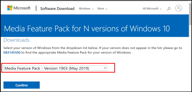 Install Media Feature Pack for Windows 10