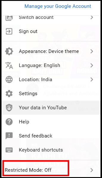 YouTube Restricted Mode turn off