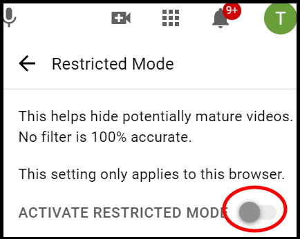 YouTube Restricted Mode turn off / on