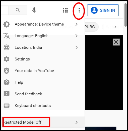 YouTube Restricted Mode off