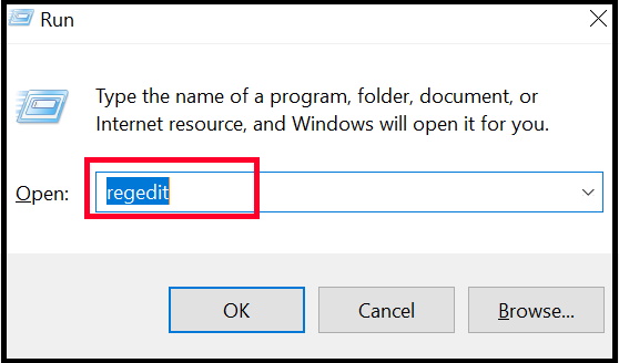 open registry editor windows 10