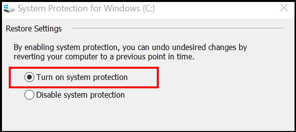 Turn on system protection