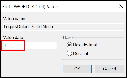 printer settings registry key
