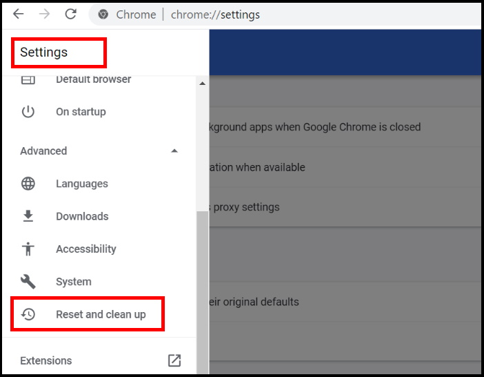 Google chrome settings