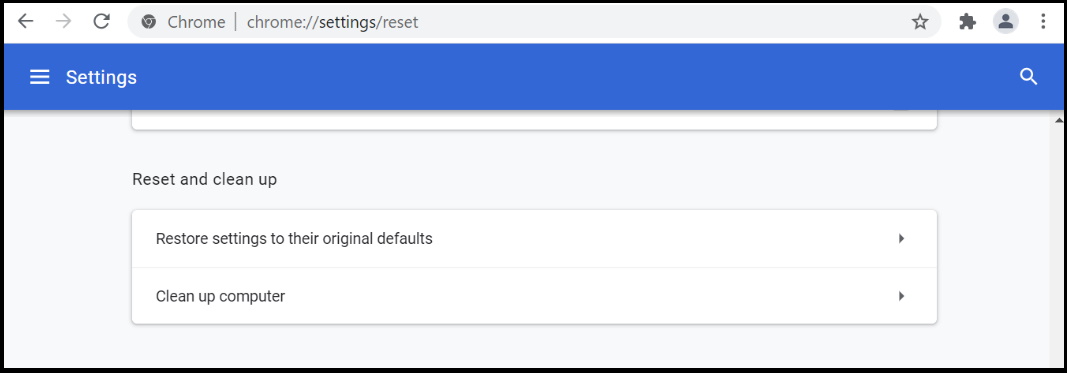 Chrome default settings