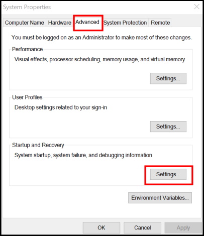 Windows 10 system properties