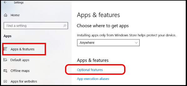 Apps and features Windows 10