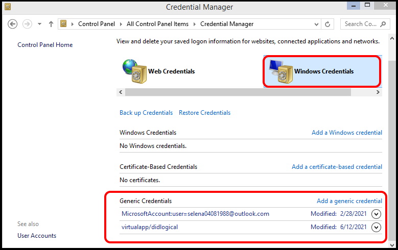 Windows credential Manager