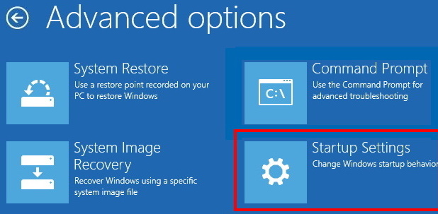 Startup settings windows 10