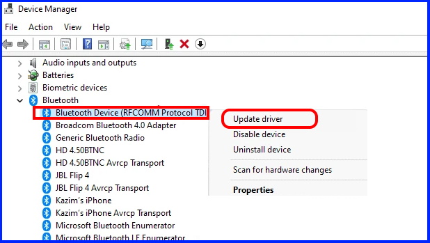 device manager bluetooth