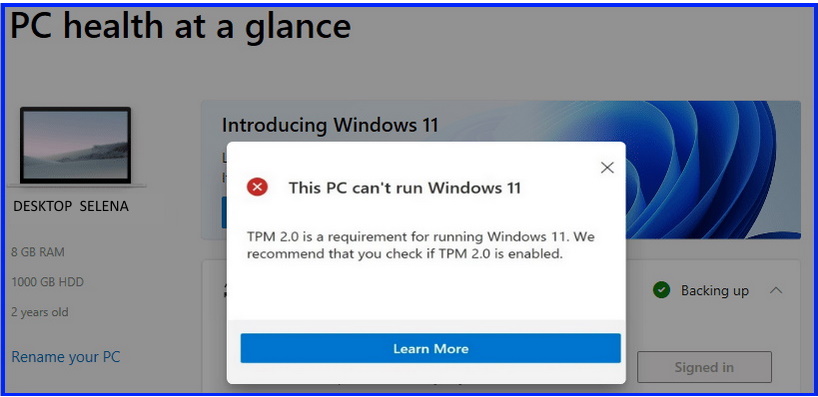 This PC Cant Run Windows 11 TPM 2.0