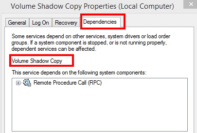 volume shadow copy properties