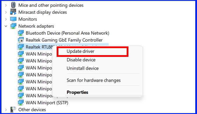 Update network adapter