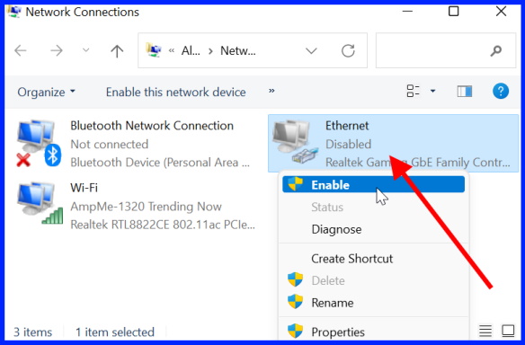 Ethernet Connection not Working Windows 11