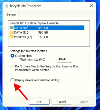 display delete confirmation dialog