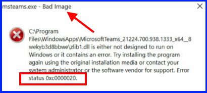 Microsoft Team msteams.exe Bad image error
