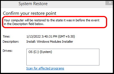 System restore point