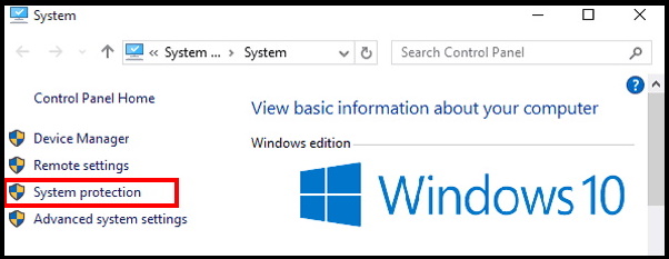 system protection windows 10
