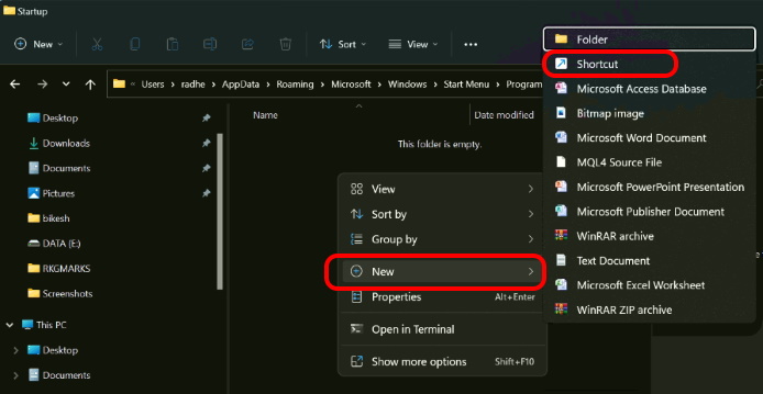 ctrate app shortcut Windows 11