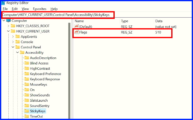 Sticky keys registry editor