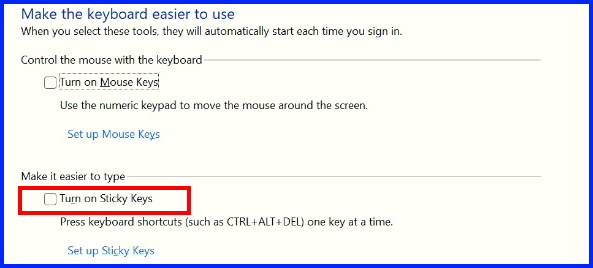 turn on sticky keys