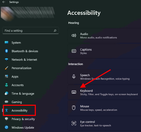 Accessibility settings Windows 11