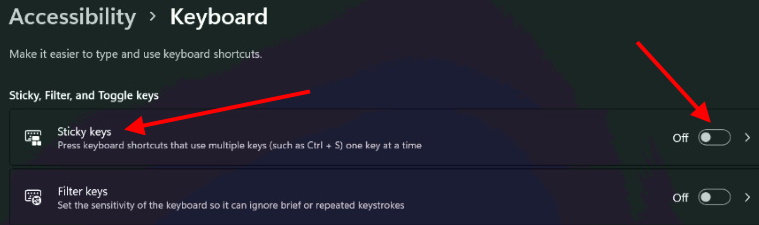 Sticky key turn off