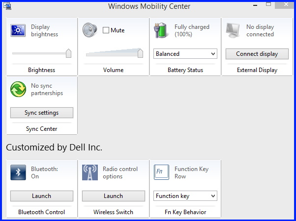 Windows mobility center