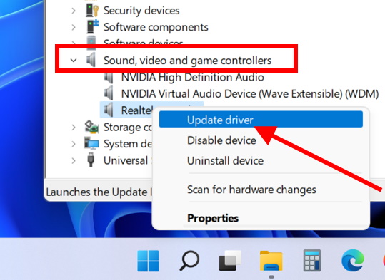 Sound video and game controller Windows 11