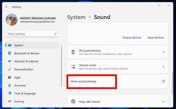 Sound settings windows 11