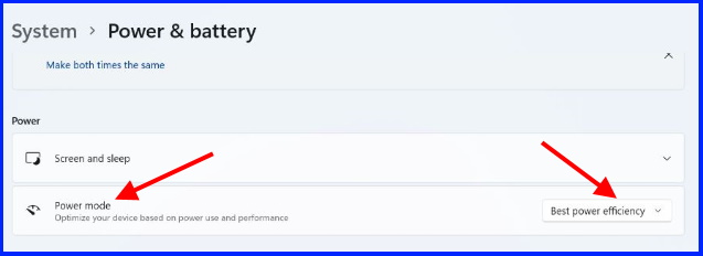 Power and battery settings